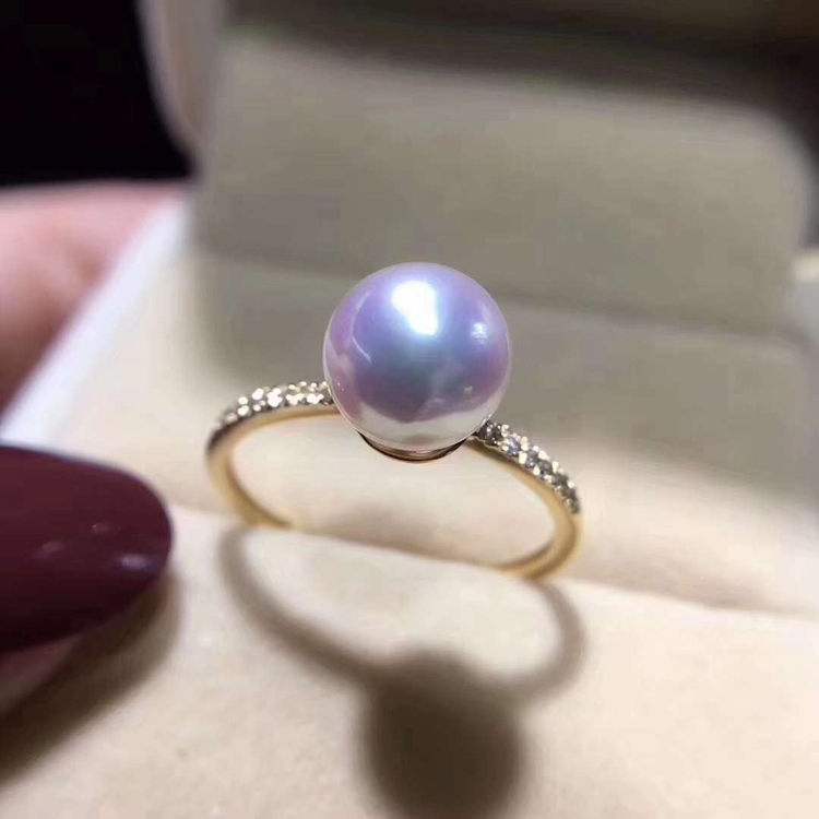 Natural Pearl Ring Female Japan Freshwater Seawater Akoya White Powder Single Temperament s925 Pure Silver Simple Row Drill