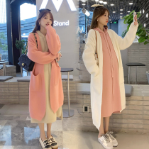 Large size maternity wear sweater age-reducing winter wear thickened hooded sweater dress knitted cardigan suit 200 pounds