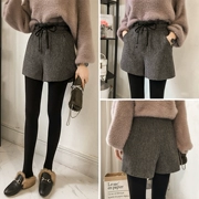 Quần short len ​​nữ mùa đông 2018 mới mặc eo cao đã mỏng rộng size rộng chân rộng thoải mái quần ống rộng eo co giãn