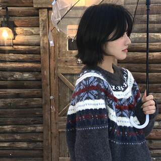 Meregu 灰色圆领复古提花毛衣秋冬宽松慵懒风费尔岛软糯针织上衣