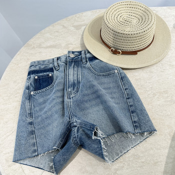 ໂສ້ງຂາສັ້ນ denim ທີ່ລ້າງອອກແບບ retro ສີເຂັ້ມ ແລະ ອ່ອນໆ ສຳລັບແມ່ຍິງລະດູຮ້ອນ ແອວສູງ ແອວແມວ ຮອຍທພບມີຂົນແຂບກະທັດຮັດ ໂສ້ງຂາຮ້ອນ