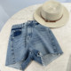 ໂສ້ງຂາສັ້ນ denim ທີ່ລ້າງອອກແບບ Retro ສີເຂັ້ມ ແລະ ອ່ອນໆ ສຳລັບແມ່ຍິງລະດູຮ້ອນ ແອວສູງ ແອວແມວ ຮອຍທພບມີຂົນແຂບກະທັດຮັດ ໂສ້ງຂາຮ້ອນ