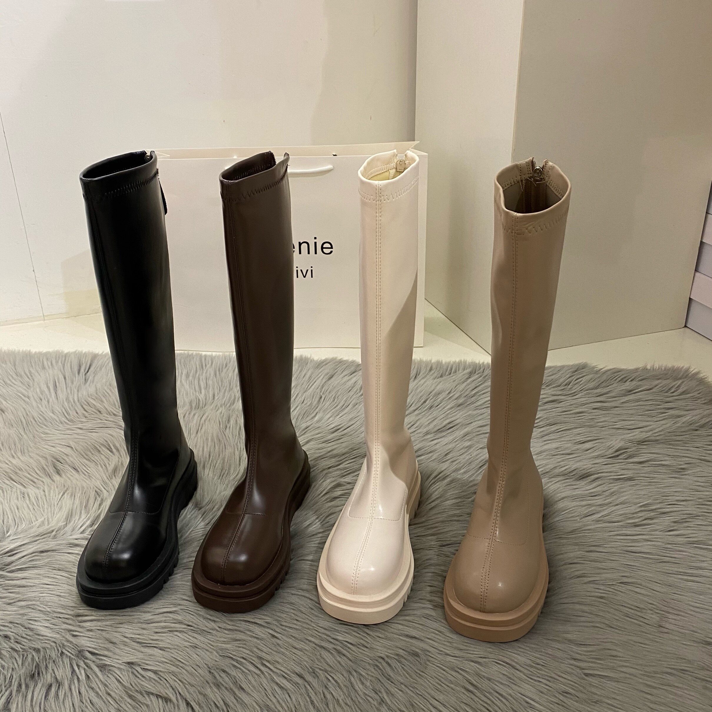 ITRA knight boots women's leather thick-soled high boots long Martin boots but knee boots