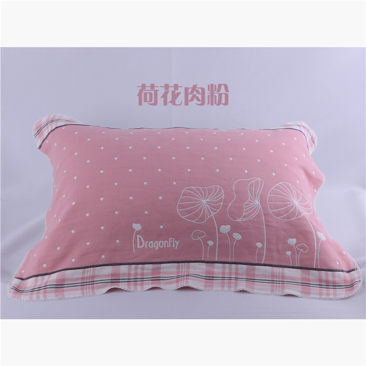 Khăn gối cotton nguyên chất Một cặp nhíp gạc bốn lớp ren khăn gối đơn mềm mại và thoải mái khăn gối