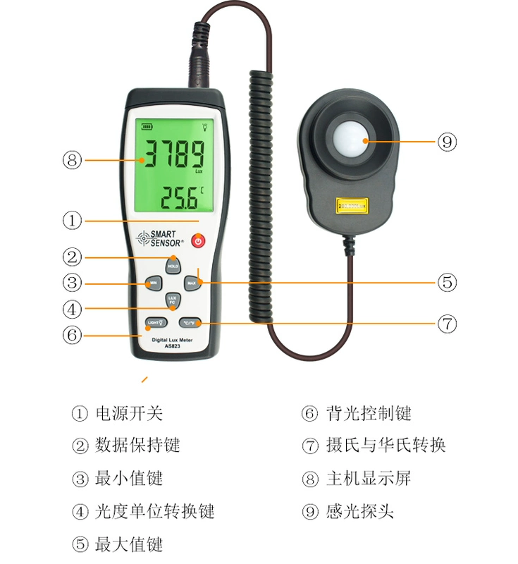 Màn hình kỹ thuật số Xima Máy đo ánh sáng loại phân chia chuyên nghiệp đa chức năng có độ chính xác cao AR823 đã được nâng cấp lên AS823