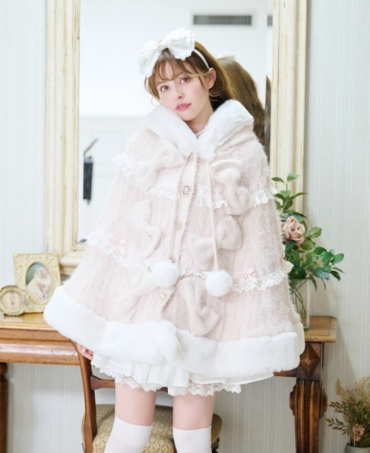 Japanese Sweet Soft Thick Women's Double-Layer Big Ribbon Hooded