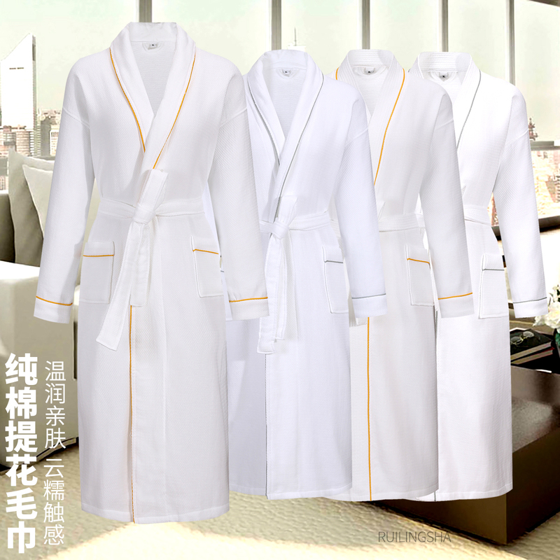 Hotel Pure Cotton Bathrobe, Absorbent and Quick-Drying Towel Material, Unisex Bathrobe, Suitable for All Seasons, Beauty Salon Long Style, Large Size Nightgown