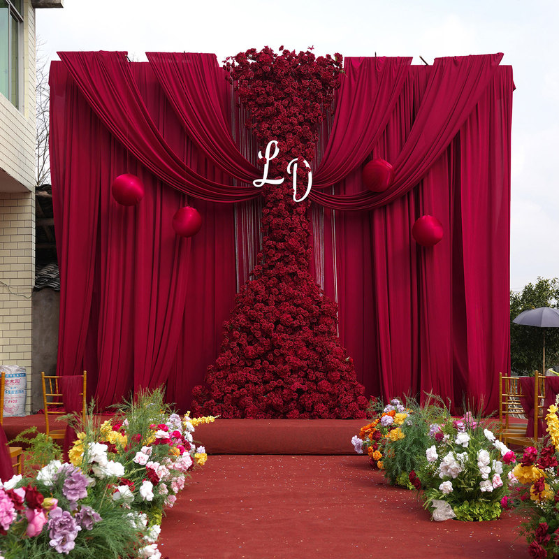 Wine Red Opaque Wedding Milk Silk Fabric Curtain, Decorative Backdrop, Photo Backdrop, Light-Absorbing and Light-Blocking Wine Red Opaque Wedding Milk Silk Fabric Curtain, Decorative Backdrop, Photo Backdrop, Light-Absorbing and Light-Blocking
