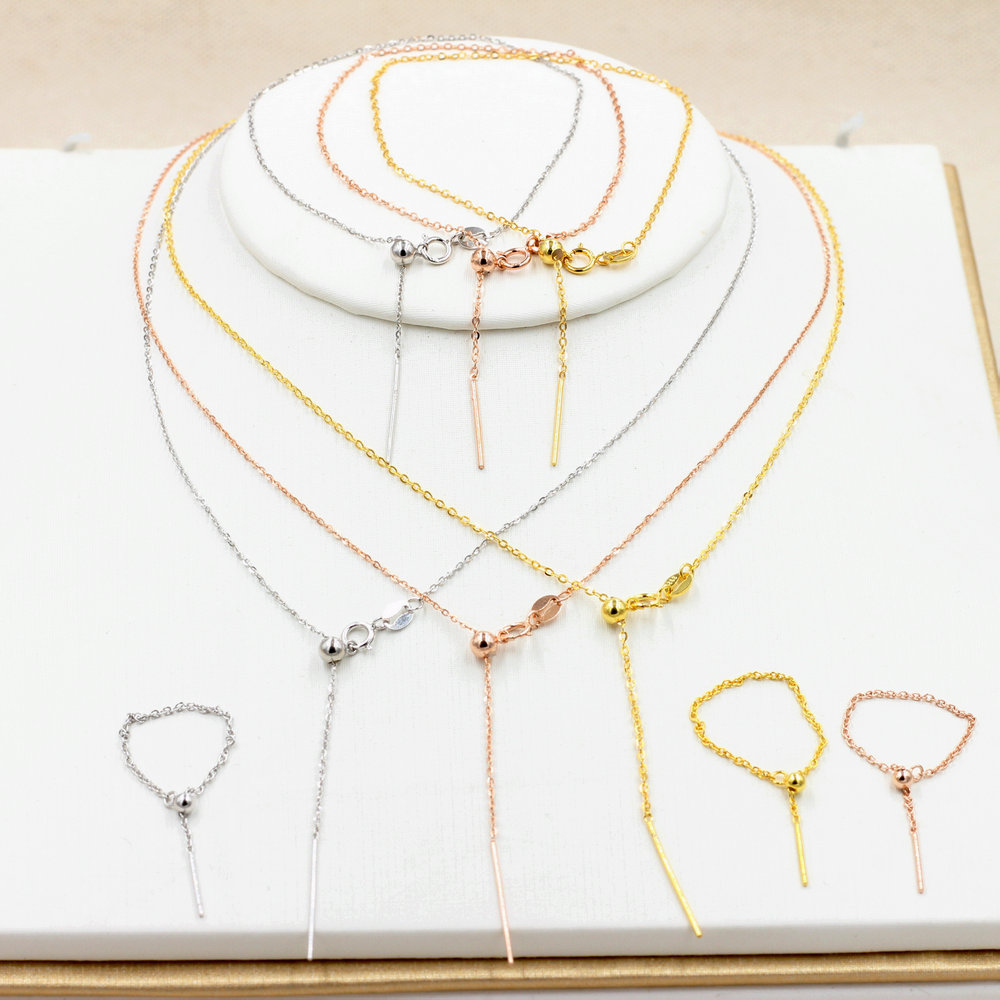 s925 sterling silver pearl necklace accessory bracelet empty holder o-shaped chain adjustment ball ring through hole diy piercing Y chain