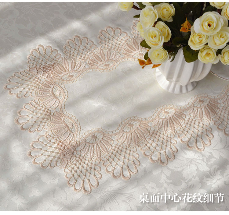 Bàn cà phê châu Âu khăn trải bàn hình chữ nhật phòng khách hiện đại tối giản nụ ruy băng ren nhà trắng khăn trải bàn khăn trải bàn màu trắng