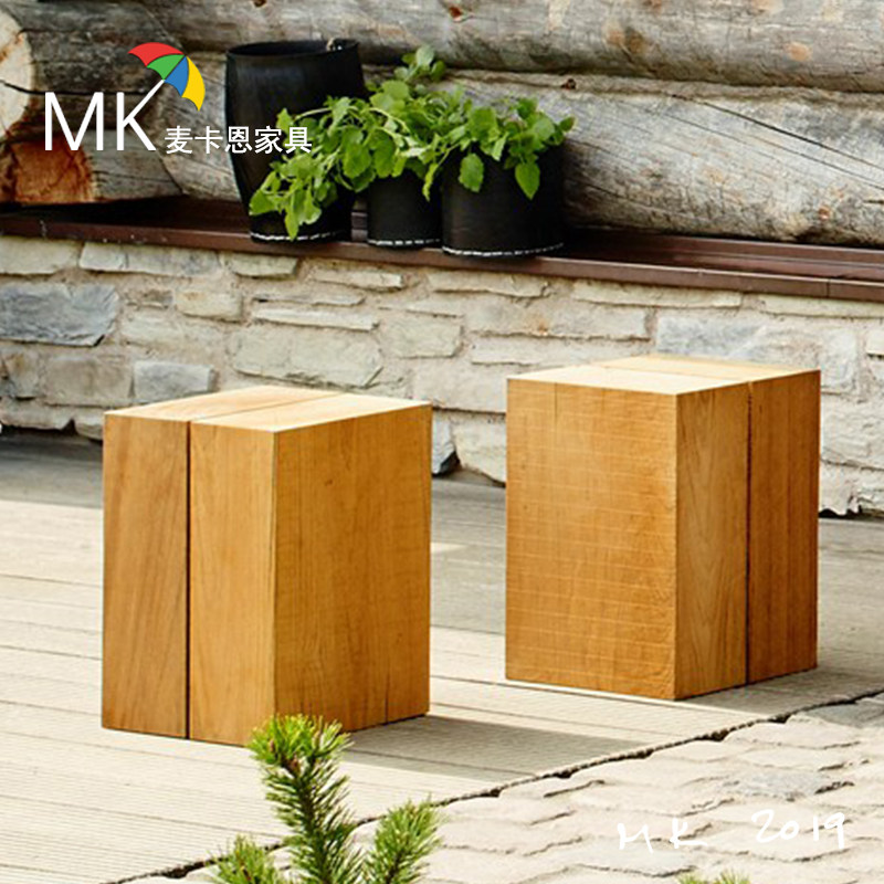 Outdoor furniture teak round coffee table small coffee table small corner table balcony small rattan table side table outdoor courtyard sofa wooden pier