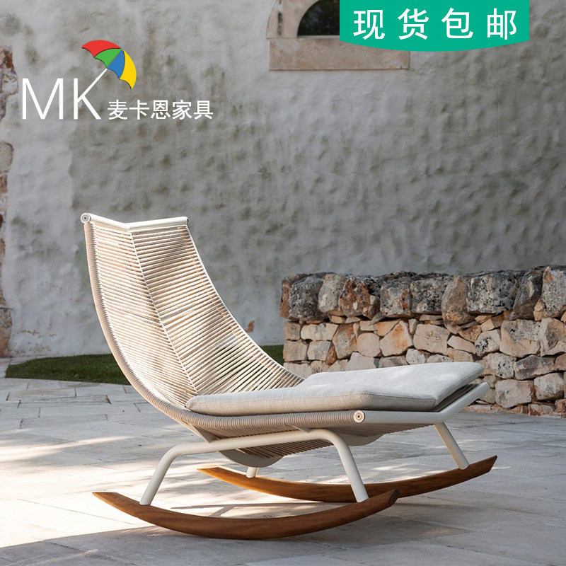 Nordic balcony solid wood rattan sofa single coffee table chair lazy back modern garden simple combination set