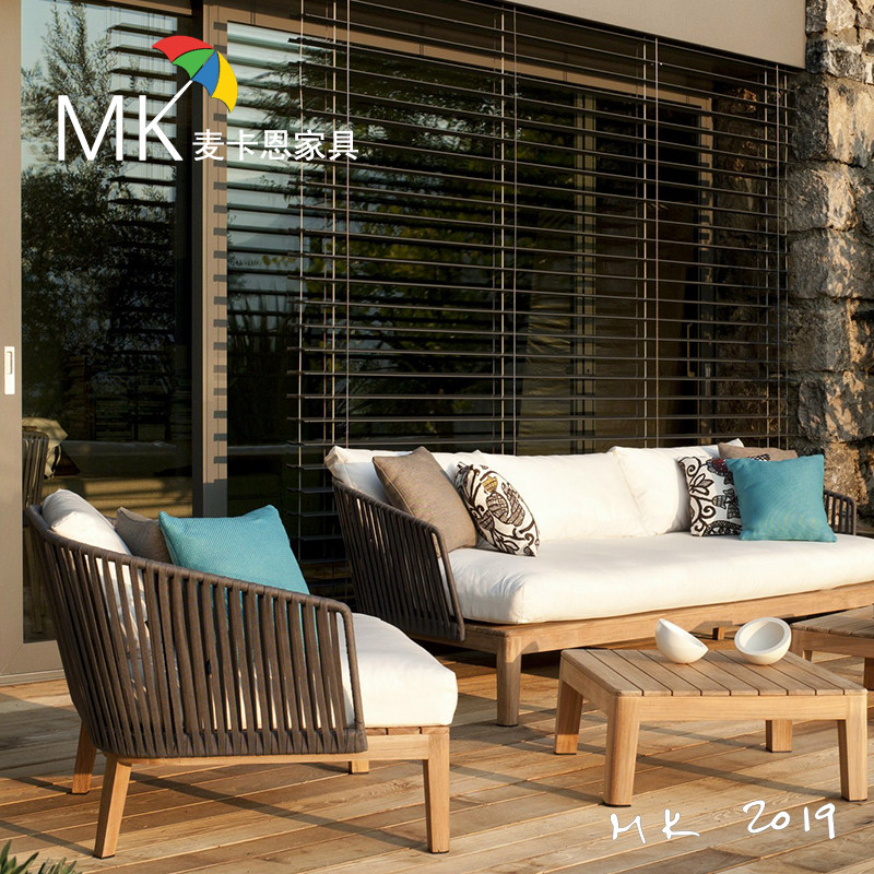 Nordic outdoor teak rattan sofa solid wood leisure single double rattan sofa courtyard rattan chair coffee table combination