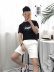 Quăn nam 2019 hè mới Thời trang mới in áo thun ngắn tay Hàn Quốc Retro hoang dã cotton ngắn tay áo thun - Áo phông dài