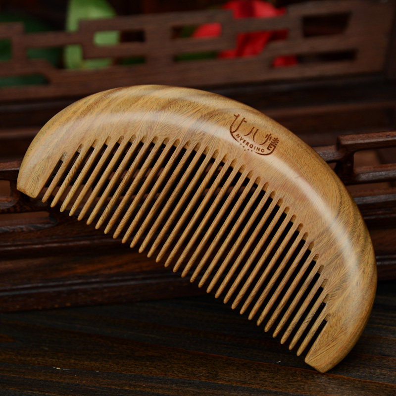 Daughter Love Green Sandalwood Comb Massage Health Care Big comb massage Antistatic lettering jade sandalwood