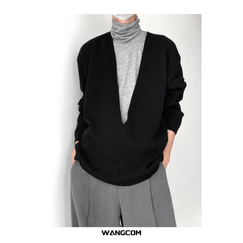 Wangcom | Minimalist Classic Deep V Sweater, High-End Lazy Pullover Knit, Niche Layered Loose Fit for Men, Autumn and Winter. Wangcom | Minimalist Classic Deep V Sweater, High-End Lazy Pullover Knit, Niche Layered Loose Fit for Men, Autumn and Winter.