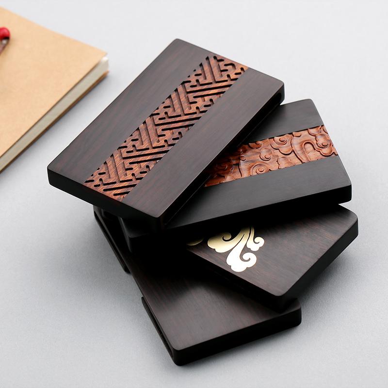 China Wind Retro Refined Women's Style Desktop Custom Loo Name Sheet Box Men Personality Creative Fashion High-end Wood-style Portable Business Name Sheet Clip Solid Wood Card With the box