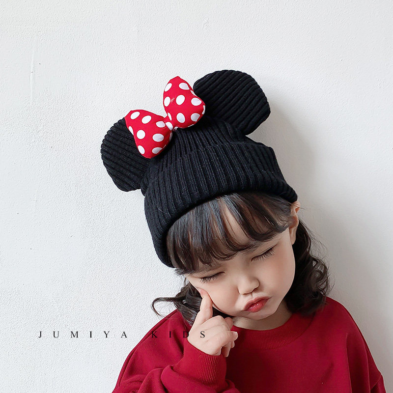 Korean children's hat autumn and winter Mickey cute female baby Western style fashion bow princess knitted wool hat trend