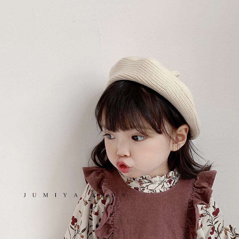 ins Korean baby wool line hat children spring and autumn painters' hat fall female Han version foreign pie pure knitted berets