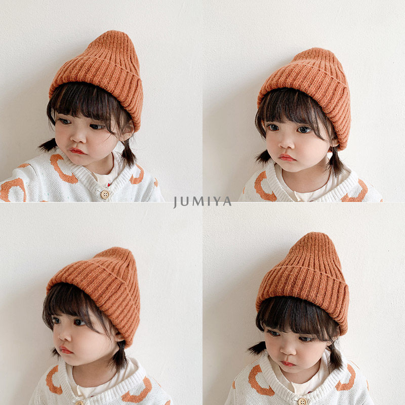 South Korean female baby autumn and winter hair line cap ins pure color minimis about 100 hitch child warmth knitted hat tide
