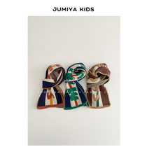 Homemade) Western-style color-blocking letters ~ Winter Korean version childrens scarf for boys and girls knitted warm baby scarf