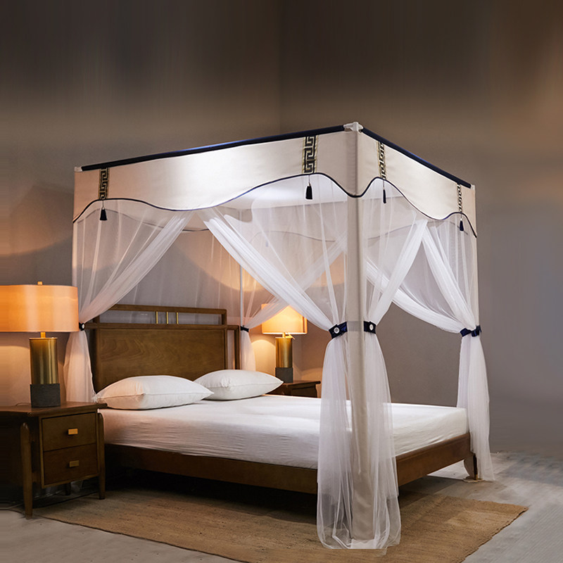 Mini house new Chinese bed curtain mosquito net home bedroom integrated with bracket encryption thickened court floor-to-ceiling mantle