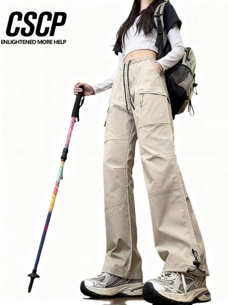 Autumn and Winter Fleece-Lined Mountain-Style Outdoor Pants for Women, Loose Fit, Slimming, Waterproof, Windproof, Casual Hiking and Trekking Cargo Pants, Trendy