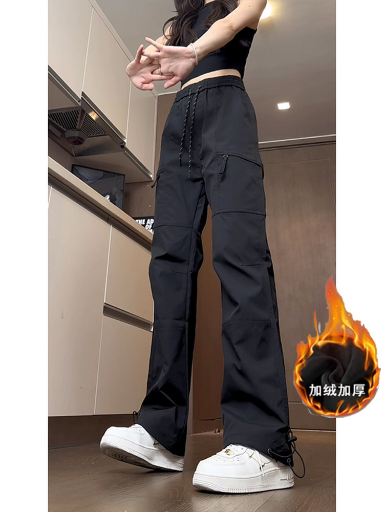 Autumn and Winter Fleece-Lined Mountain-Style Outdoor Pants for Women, Loose Fit, Slimming, Waterproof, Windproof, Casual Hiking and Trekking Cargo Pants, Trendy