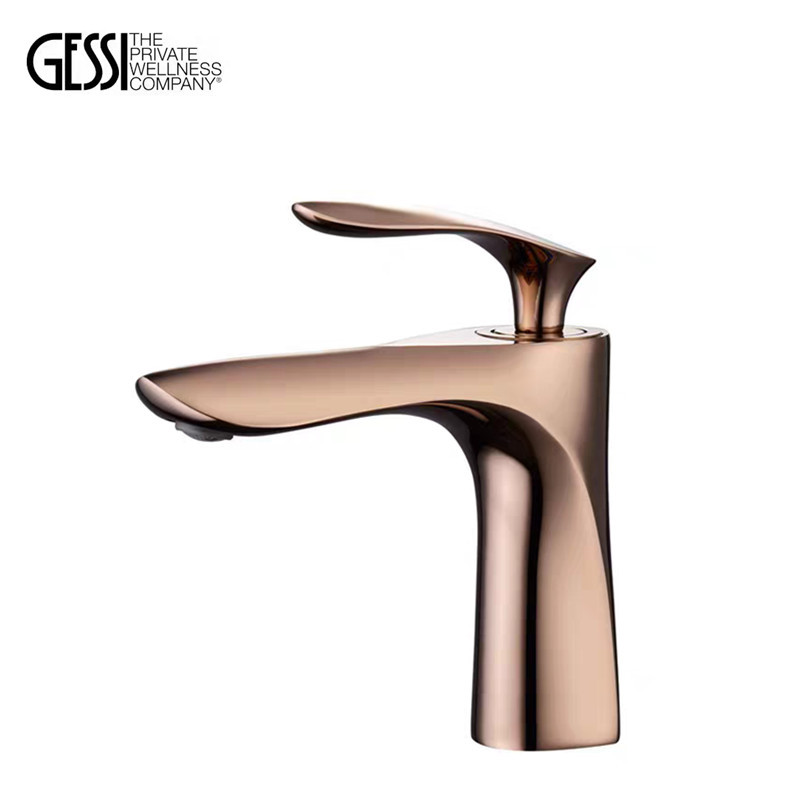 Italian Brushed Rose Gold Basin Faucet Bathroom Cabinet Hot and Cold Water All-Copper Above and Below Counter Single-Hole Faucet