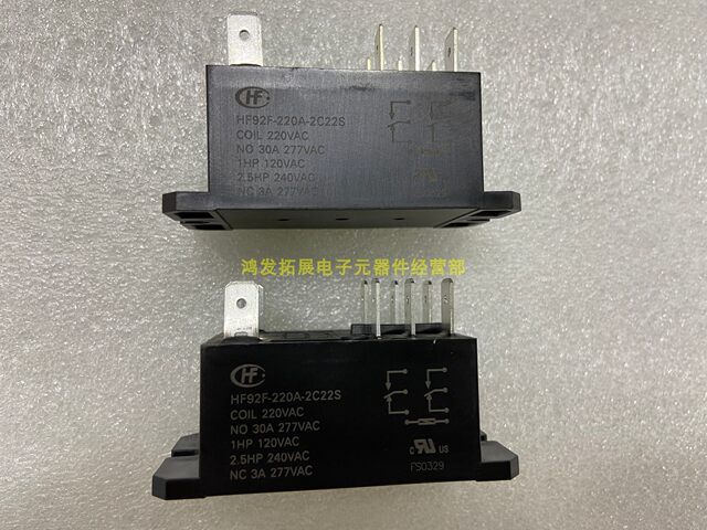 Hf92F-220A-2C22S Hongfa Relay 220Vac Two Sets of Switching Contacts 8 Pins 30A Quick-Connect Type