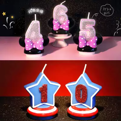 Children's birthday cake party anniversary Pink silver pink cartoon full moon bow star digital candle