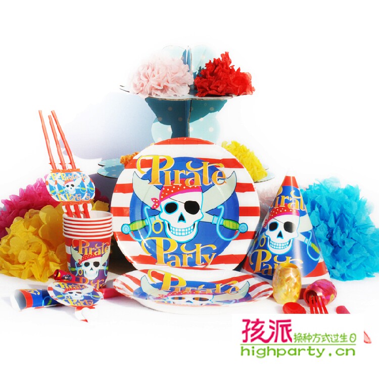 Jack Captain Themed Birthday Party Cutlery Table Cloth Boy Caribbean Pirate Themed Party Decorate Birthday Hat