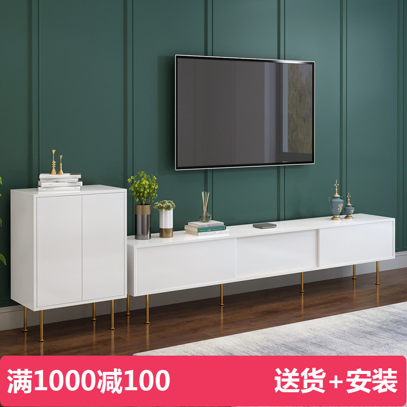 Nordic modern minimalist light and luxurious tea table TV cabinet Composition net red Living room Small family type solid wood TV cabinet high in white