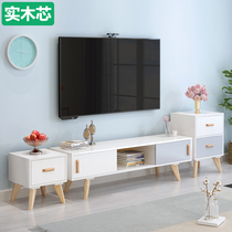 Nordic solid wood TV cabinet modern minimalist tea table combined day style mini-type TV cabinet ground cabinet
