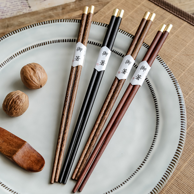 Two XH dining rooms Home Japanese style Round Head Solo Chicken Wings Wood Chopsticks China Wind Fu Characters No Lacquer No Wax