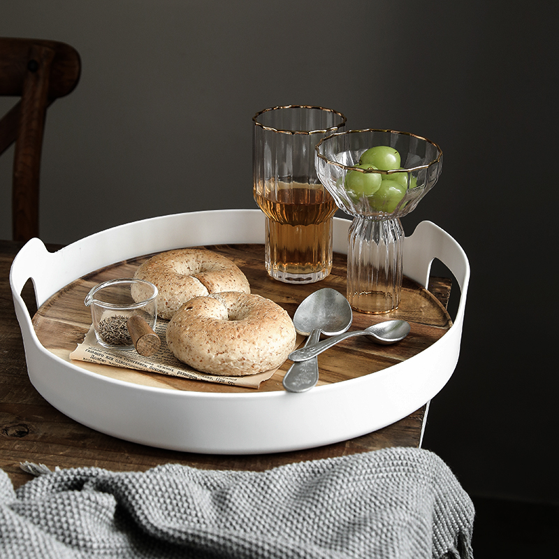 CH Nordic Ins dining room Home Round Phase Homesy Wood Breakfast Binaural Bread Refreshments Fruit Big Containing Dishes