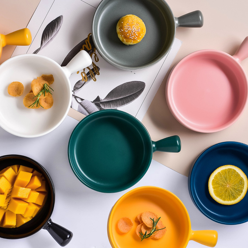 EZ Nordic in Dining Room Household Single Handle Ceramic Rice Bake Bowl Snacks Dessert Fruit Cereal Bowl