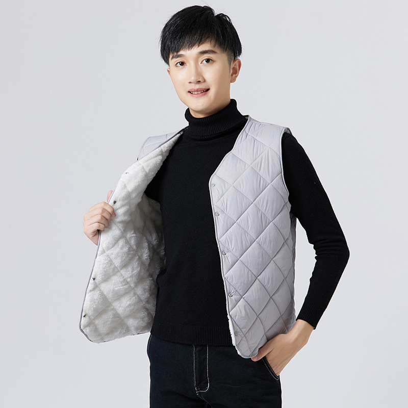 Lightweight down Cotton Vest for Middle-Aged and Elderly, Warm Vest for Men, Fleece-Lined and Thickened, Suitable for Winter, Can Be Worn Inside or Outside, with Lamb Wool