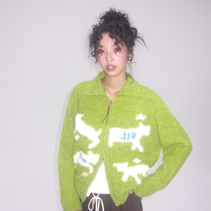 [Same Style as Su Xinhao] Yaojiujiuqi Yuanqi Little Lamb Jacquard Sweater Zipper Cardigan/1997 Post Office