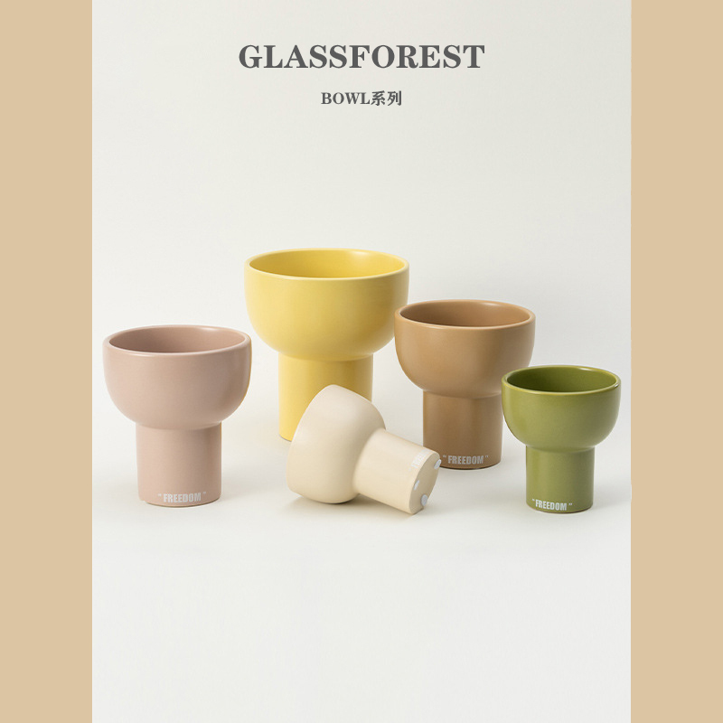 Nordic Ceramic High-Footed Flower Pot Modern Cream Style Korean Style Succulent Green Plant Desktop Planter Tabletop Container