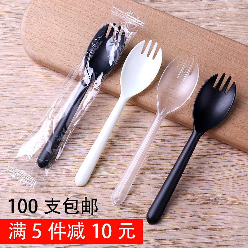 Disposable Fork Spoon Alone Packaging Plastic Integrated Cake Dessert Salad With Paper Towel Suit Long Handle Spoon Fork