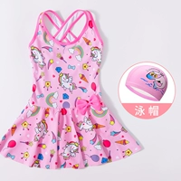 Розовый радужный купальник, плавательная шапочка