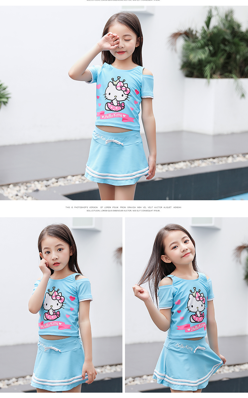 Hello kitty trẻ em đồ bơi trẻ em lớn chia nhỏ váy bơi công chúa váy kt mèo dễ thương - Bộ đồ bơi của Kid đồ bơi dài tay cho bé gái