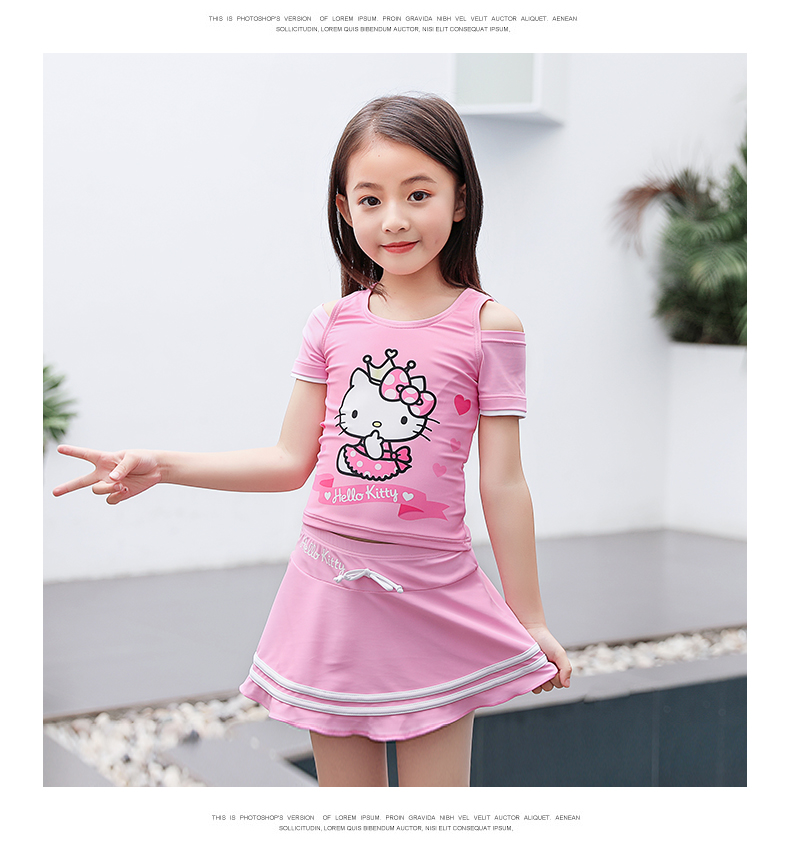 Hello kitty trẻ em đồ bơi trẻ em lớn chia nhỏ váy bơi công chúa váy kt mèo dễ thương - Bộ đồ bơi của Kid đồ bơi dài tay cho bé gái