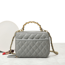 2021 new small fragrance box bag full head layer cowhide cosmetic bag rhombus chain hand-held one-shoulder messenger bag