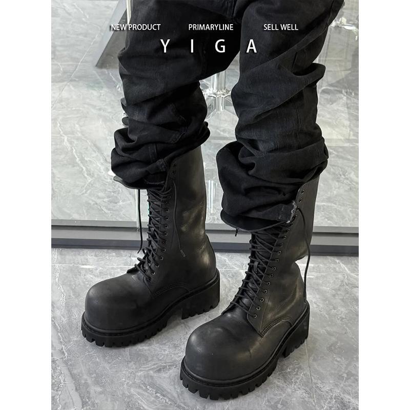Unique Paris High-Top Martin Boots for Men and Women, Stomper Boots Mickey Thick-Soled Height-Increasing Boots, Large-Toe Shoes