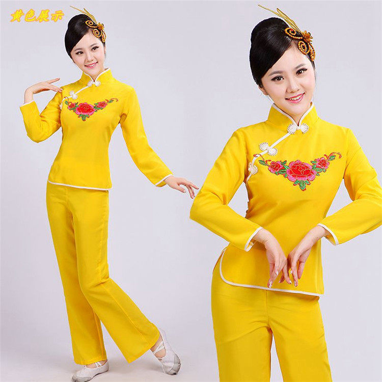 New Northeast Twist Song Costume Big girl middle-aged and elderly dance fan performance waist drum costume Square dance costume
