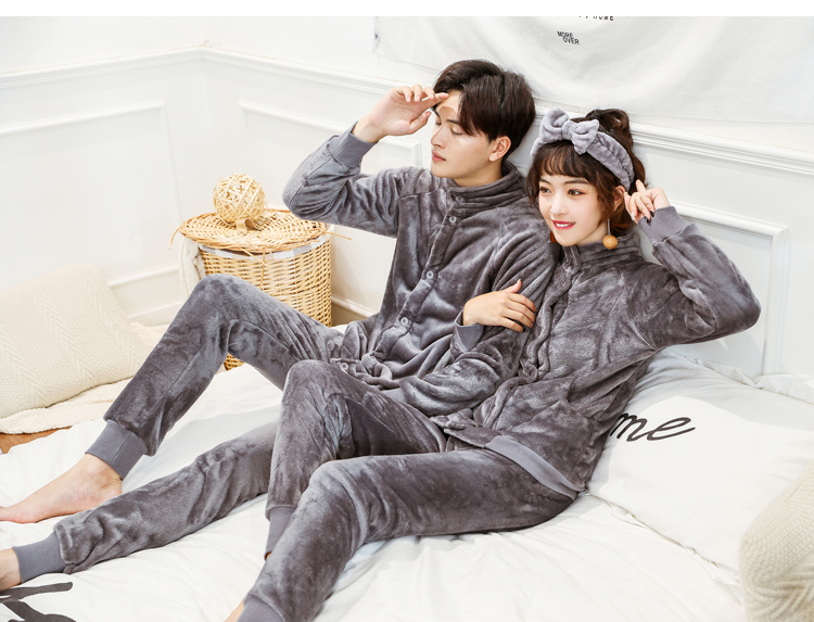 Coral lông cừu đôi đồ ngủ phụ nữ dày mùa thu ấm áp và mùa đông flannel nam dài tay dịch vụ nhà đóng cửa đồ ngủ nam