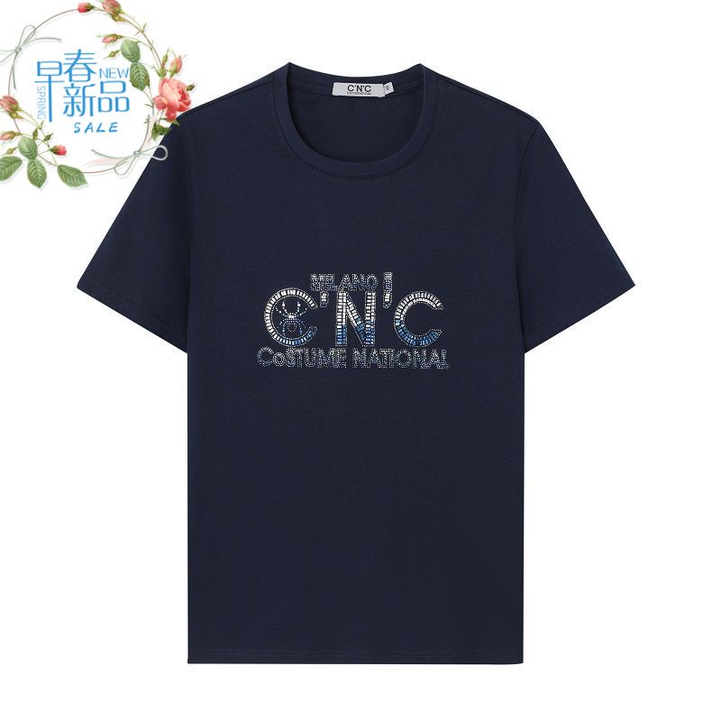 C`N`C` Men's Fashion Trendy T-Shirt Simple Summer New Arrival Light Luxury Rhinestone Round Neck T-Shirt Short Sleeve Men