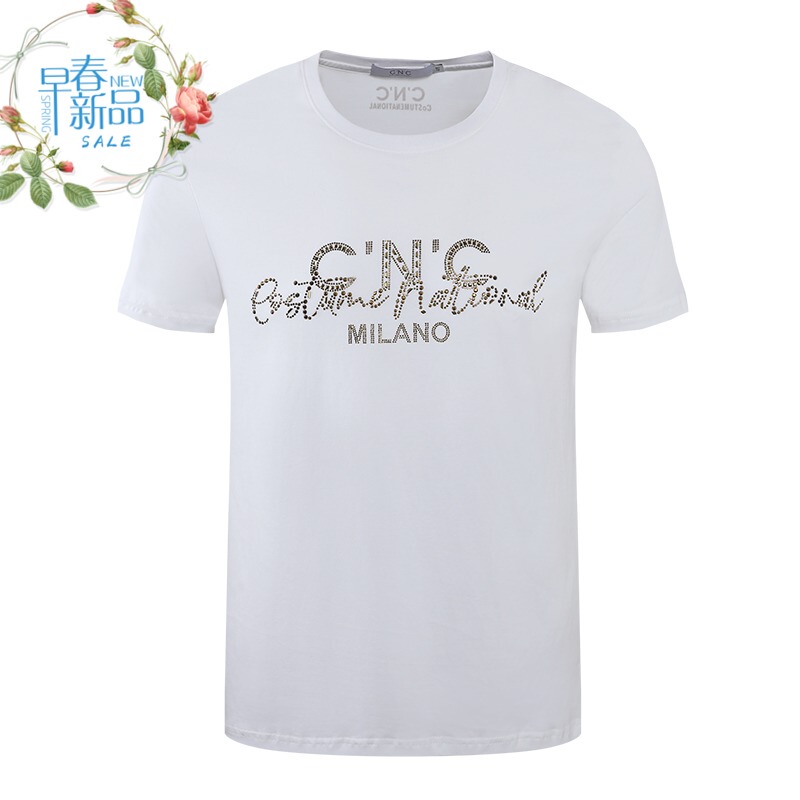 C'N'C Men's Summer New Product Lntains Series Diamond Light Luxury Simple Round Neck Short-Sleeved T-Shirt Men's Clothing